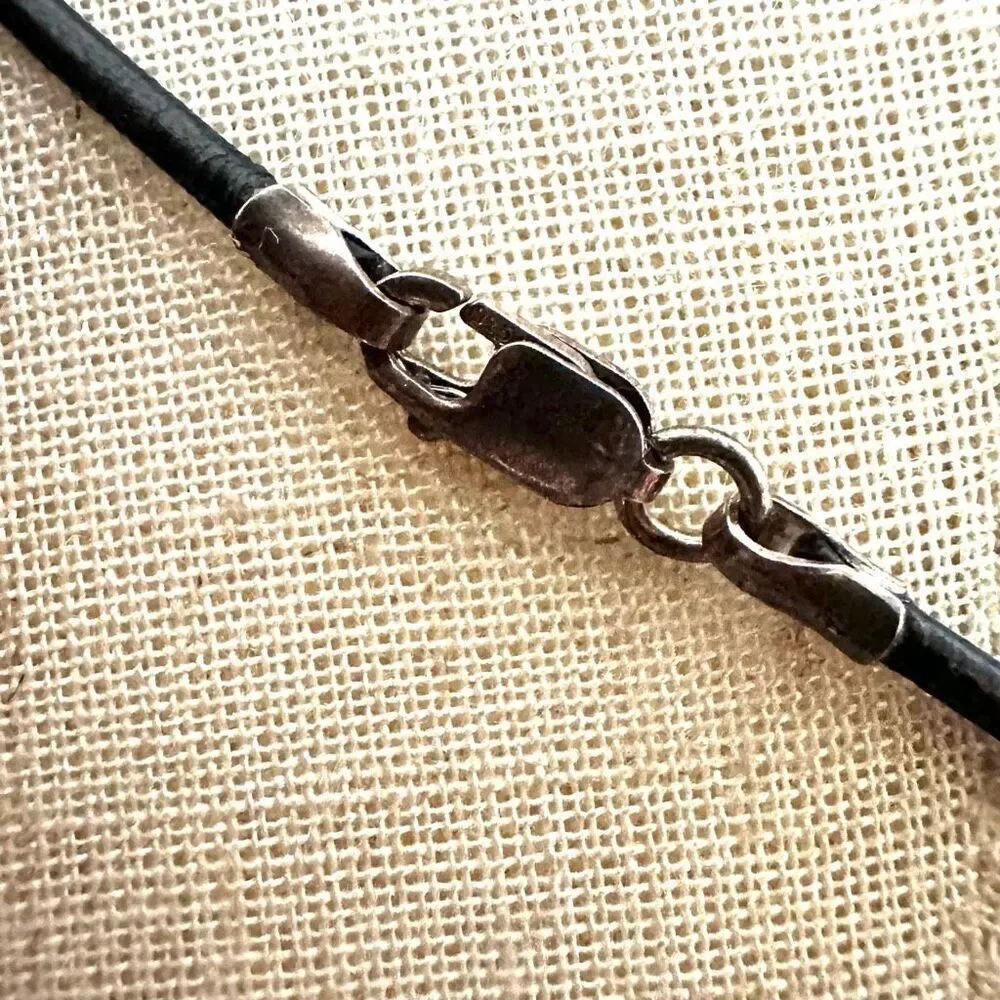Blue glass heart pendant necklace sterling silver clasp on cord